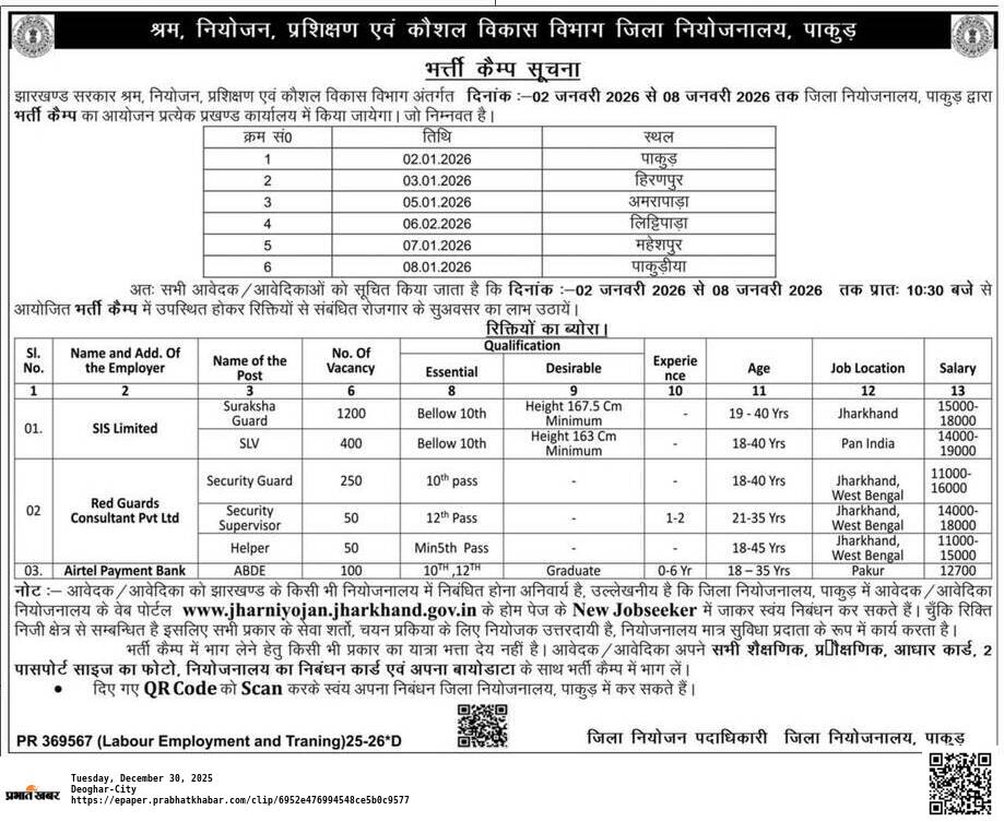 Pakur Rojgar Mela Notice